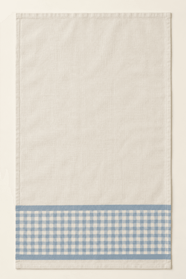 Cottage Check Kitchen Towel in cream and soft blue — design visualization