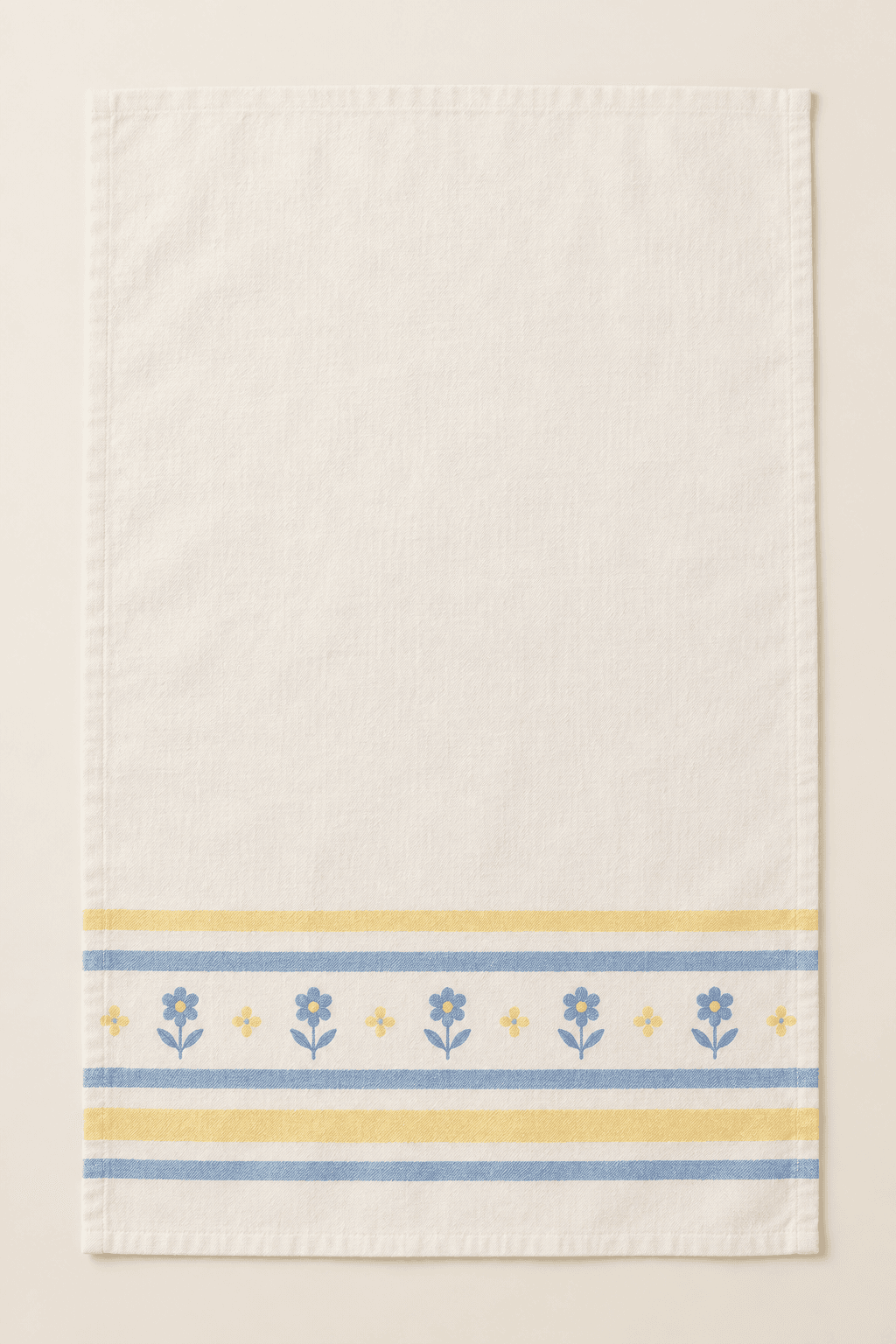 Butter & Blue Kitchen Towel in butter yellow, cornflower blue and ivory — design visualization
