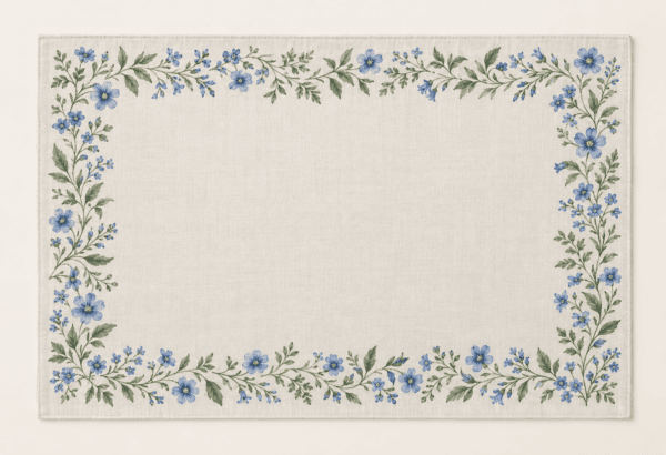 Blue Garden Placemat in ivory, cornflower blue and sage — design visualization
