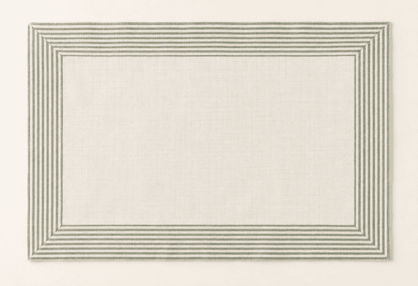 Sage Ticking Placemat in warm white and sage — design visualization