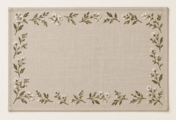 Meadow Sprig Placemat in flax, olive and cream — design visualization