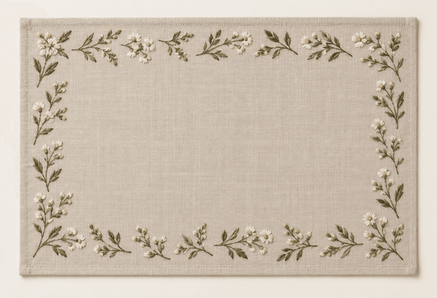 Meadow Sprig Placemat in flax, olive and cream — design visualization