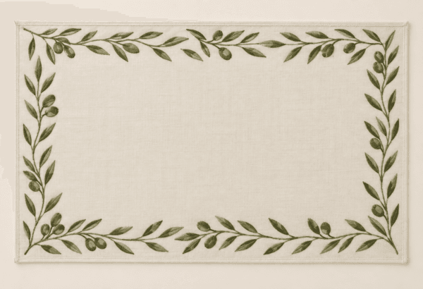 Olive Branch Placemat in ivory and olive — design visualization