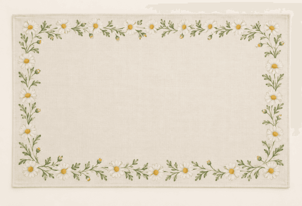 Daisy Morning Placemat in ivory, butter yellow and green — design visualization