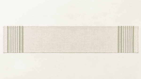 Sage Ticking Table Runner in warm white and sage — design visualization