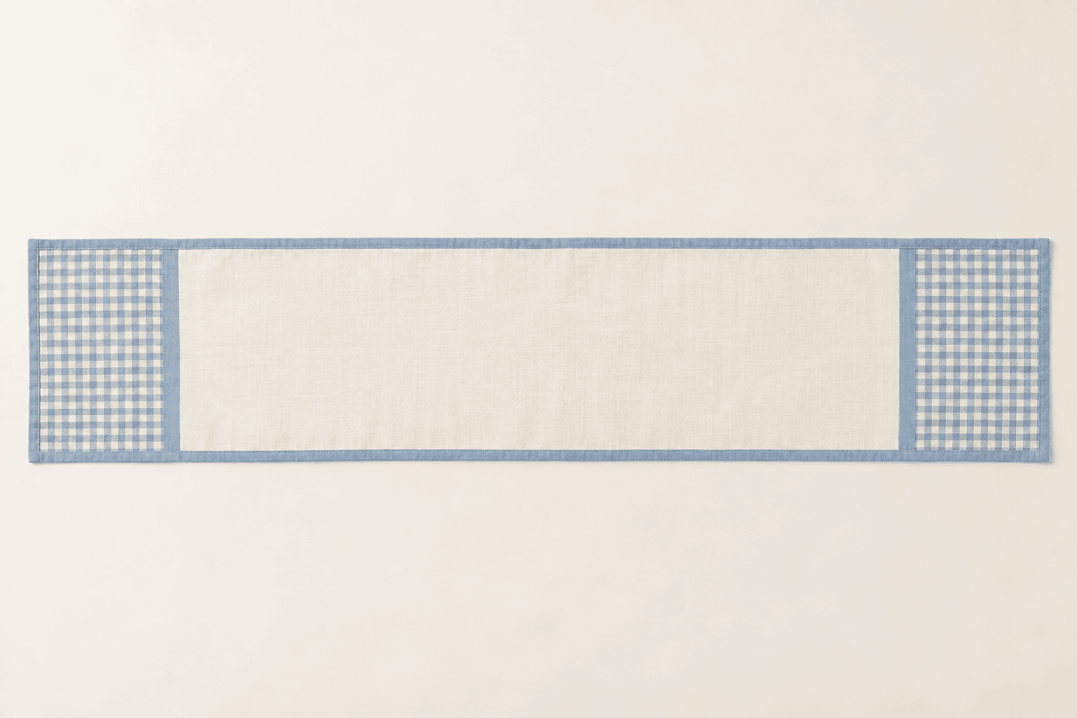 Cottage Check Table Runner in cream and soft blue — design visualization