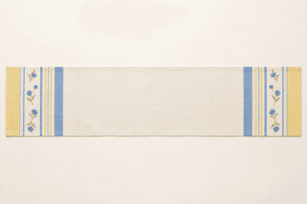 Butter & Blue Table Runner in butter yellow, cornflower blue and ivory — design visualization