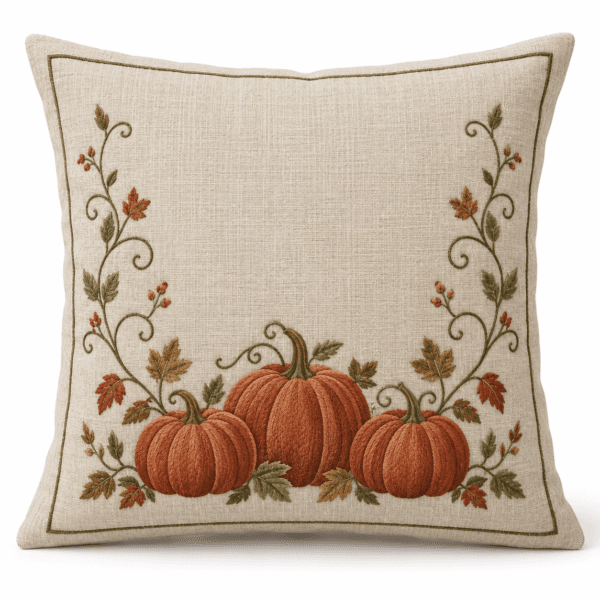 Harvest Vine Decorative Pillow Cover in oatmeal, rust and olive — design visualization