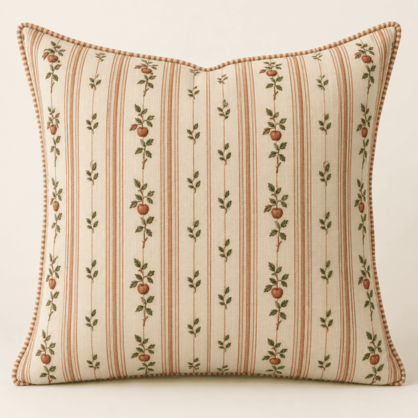 Orchard Stripe Decorative Pillow Cover in cream, cider and moss — design visualization
