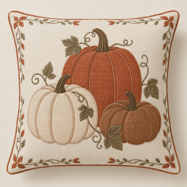 Heirloom Pumpkin Decorative Pillow Cover in ivory, terracotta and brown — design visualization