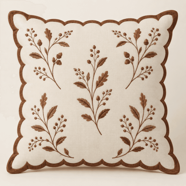 Chestnut Scallop Decorative Pillow Cover in ivory and chestnut — design visualization