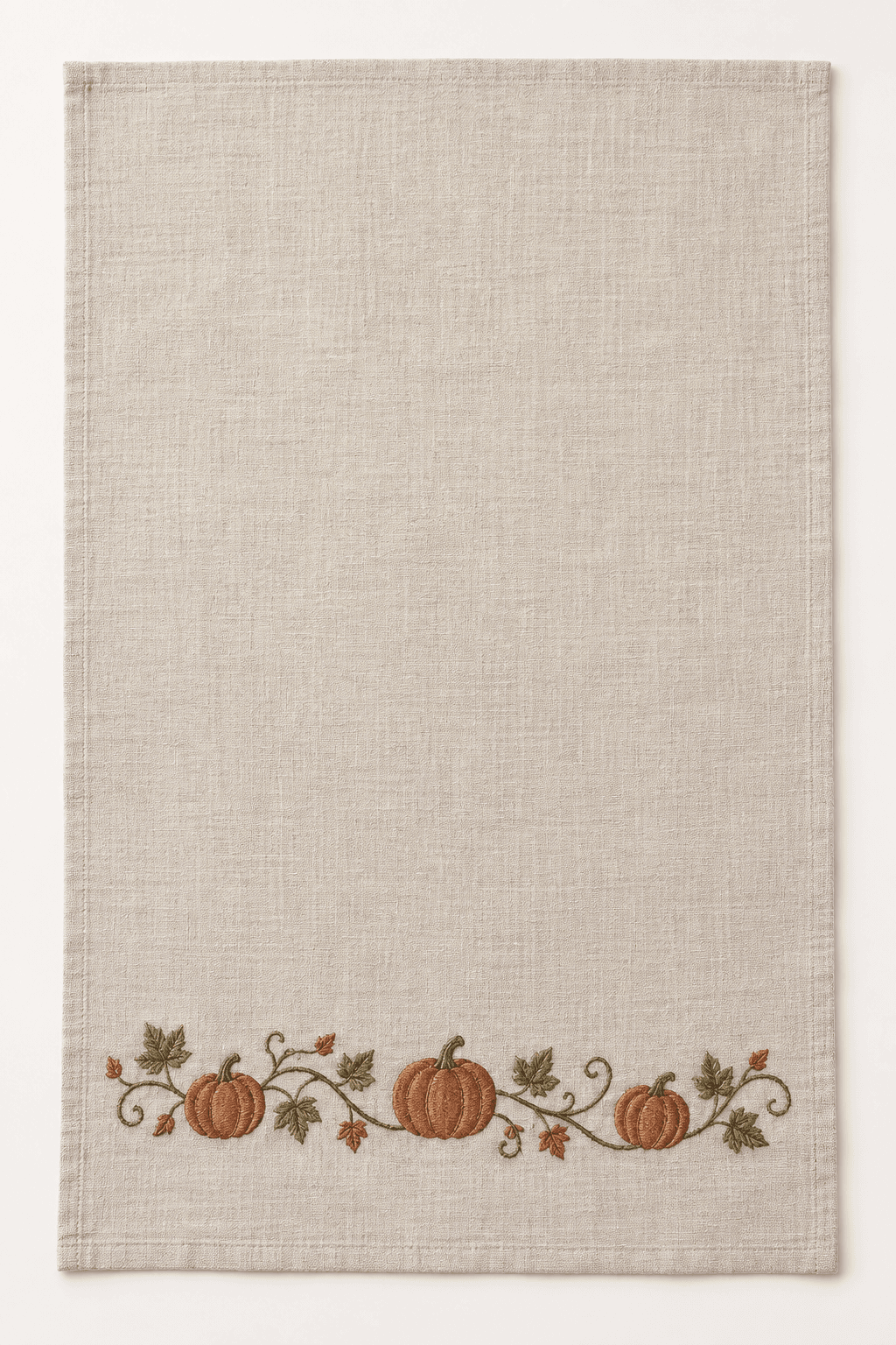 Harvest Vine Kitchen Towel in oatmeal, rust and olive — design visualization