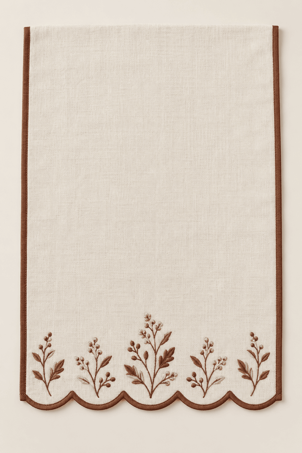 Chestnut Scallop Kitchen Towel in ivory and chestnut — design visualization