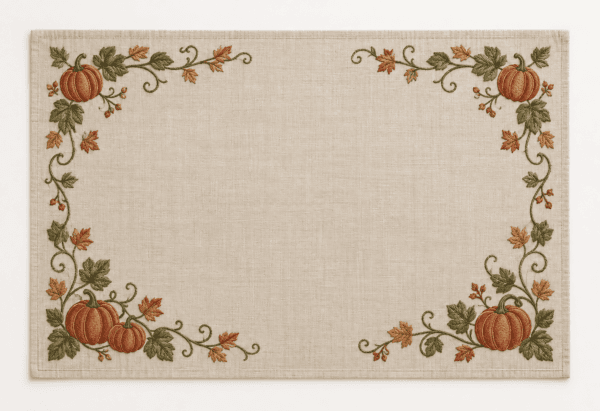 Harvest Vine Placemat in oatmeal, rust and olive — design visualization