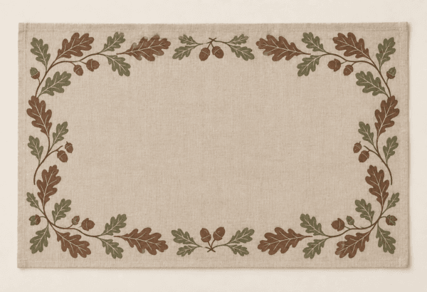 Woodland Oak Placemat in flax, chestnut and sage — design visualization