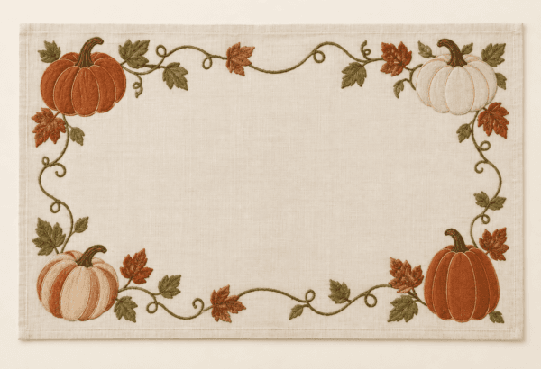 Heirloom Pumpkin Placemat in ivory, terracotta and brown — design visualization