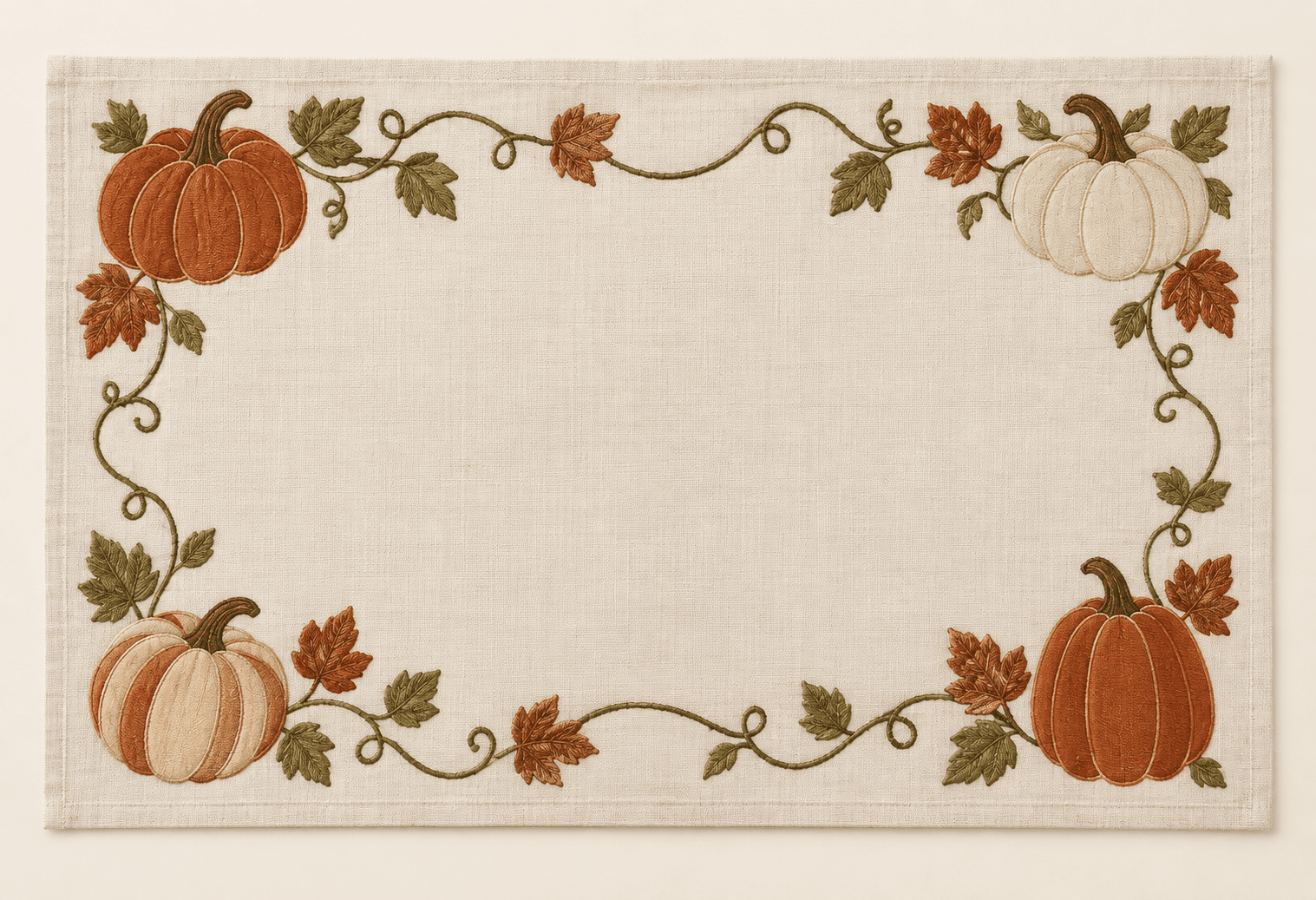 Heirloom Pumpkin Placemat in ivory, terracotta and brown — design visualization