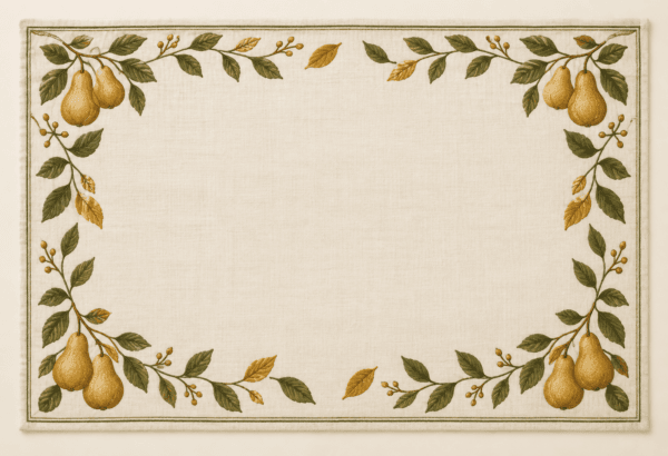 Autumn Pear Placemat in cream, gold and olive — design visualization