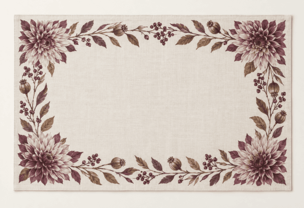 Mulberry Harvest Placemat in warm white, plum and tobacco — design visualization