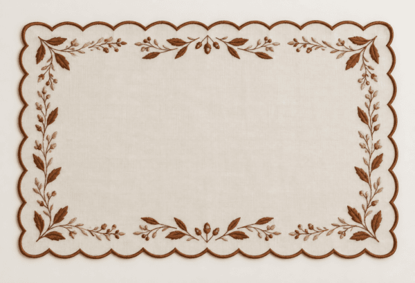 Chestnut Scallop Placemat in ivory and chestnut — design visualization