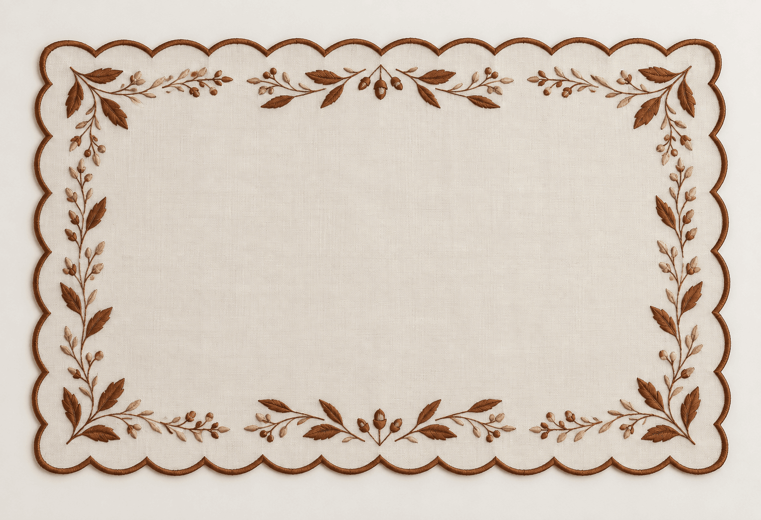 Chestnut Scallop Placemat in ivory and chestnut — design visualization