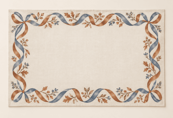 Cider Ribbon Placemat in cream, copper and dusty blue — design visualization