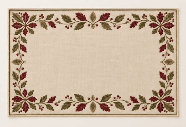 Harvest Medallion Placemat in flax, burgundy and olive — design visualization
