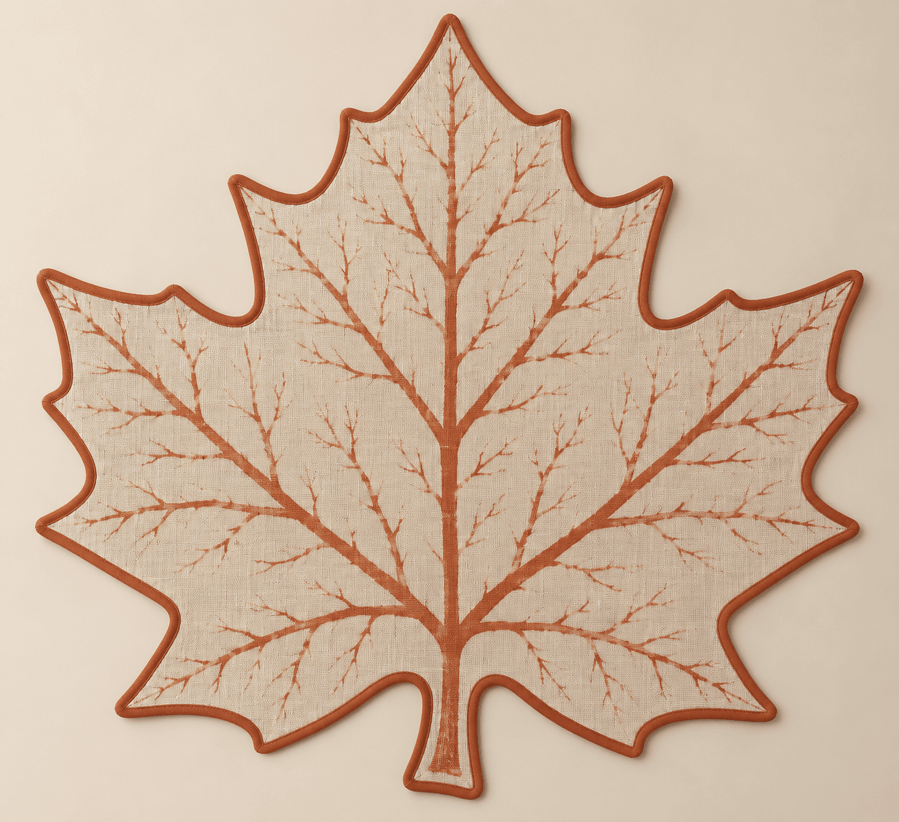 Maple Silhouette — Placemats in copper and pale flax — design visualization