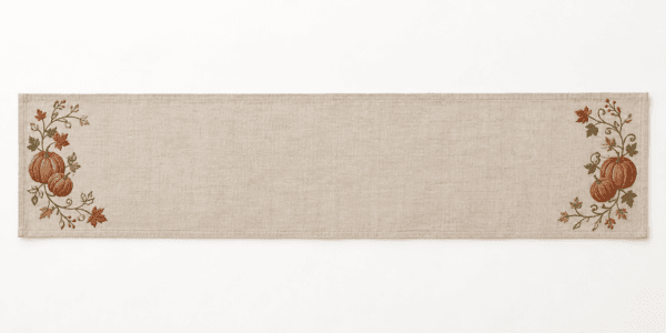 Harvest Vine Table Runner in oatmeal, rust and olive — design visualization