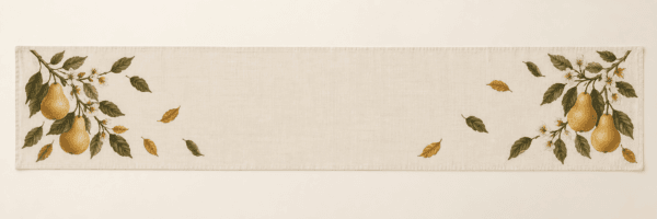 Autumn Pear Table Runner in cream, gold and olive — design visualization
