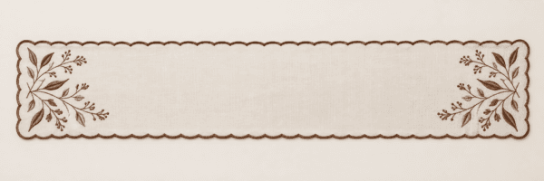 Chestnut Scallop Table Runner in ivory and chestnut — design visualization