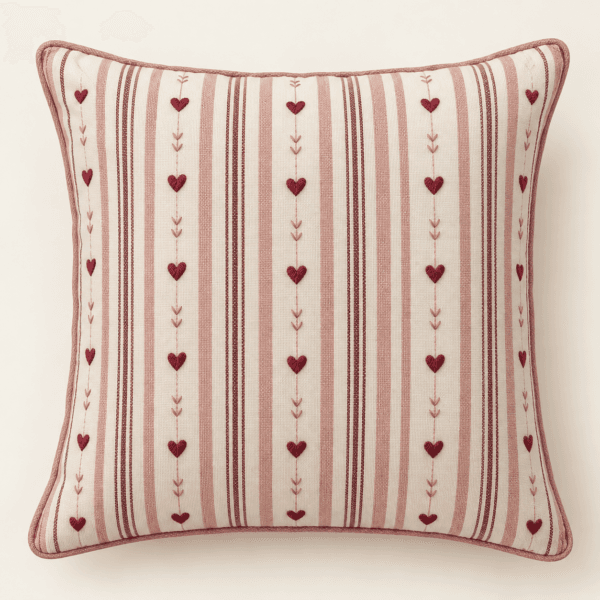 Love Letter Stripe Decorative Pillow Cover in cream, dusty rose and burgundy — design visualization