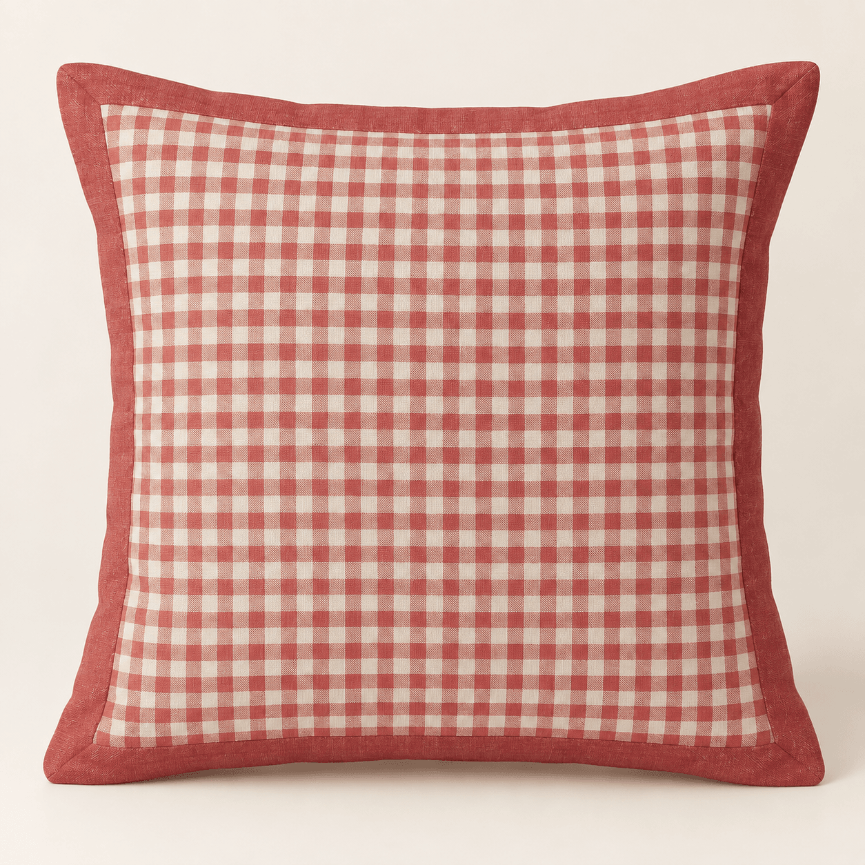 Sweetheart Gingham Decorative Pillow Cover in cream and faded red — design visualization