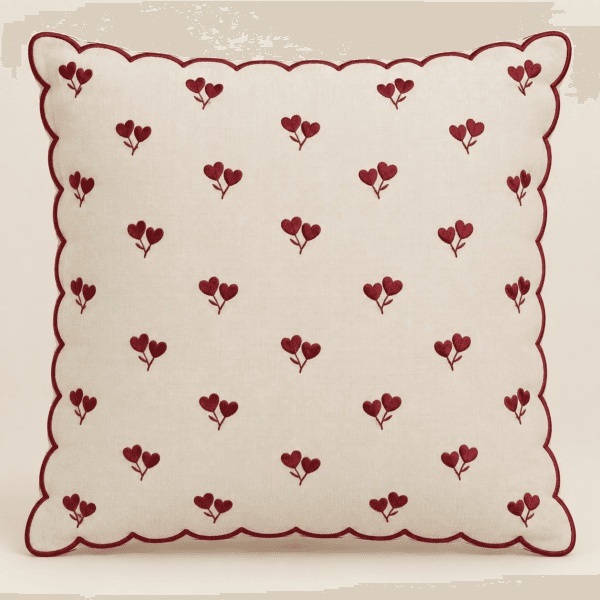 Berry Scallop Decorative Pillow Cover in ivory and burgundy — design visualization