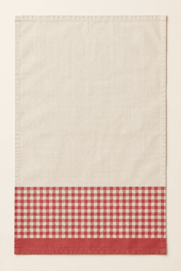 Sweetheart Gingham Kitchen Towel in cream and faded red — design visualization
