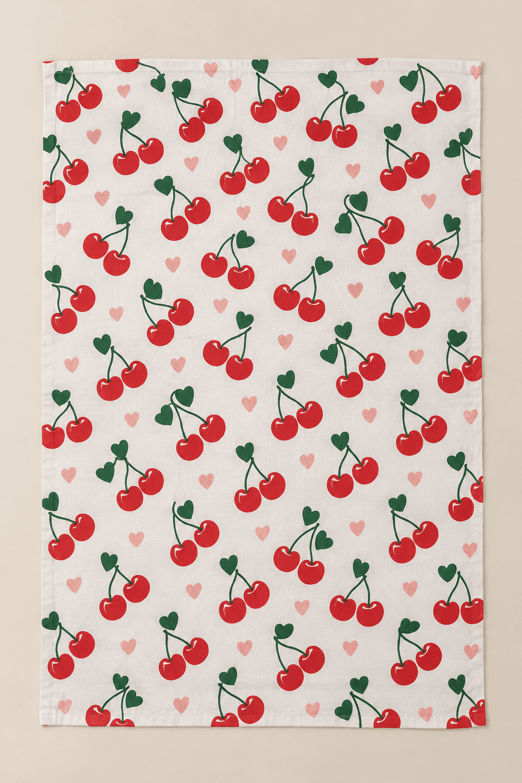Cherry Kisses — Kitchen Towels in cherry red, bottle green, pale pink — design visualization