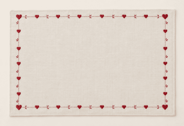 Little Hearts Placemat in ivory and cherry red — design visualization