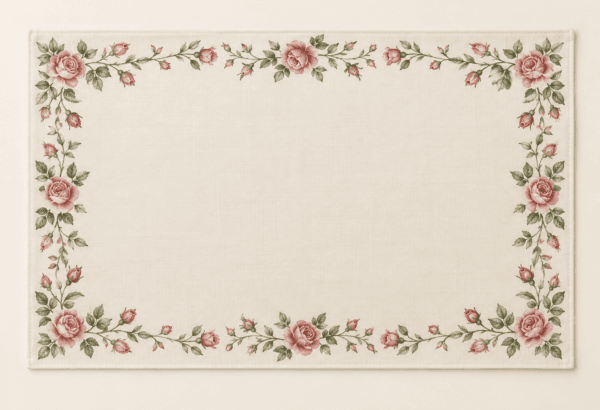 Rose Garden Placemat in ivory, rose and sage — design visualization