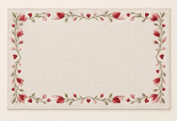 Petal Border Placemat in warm white, blush and cherry — design visualization