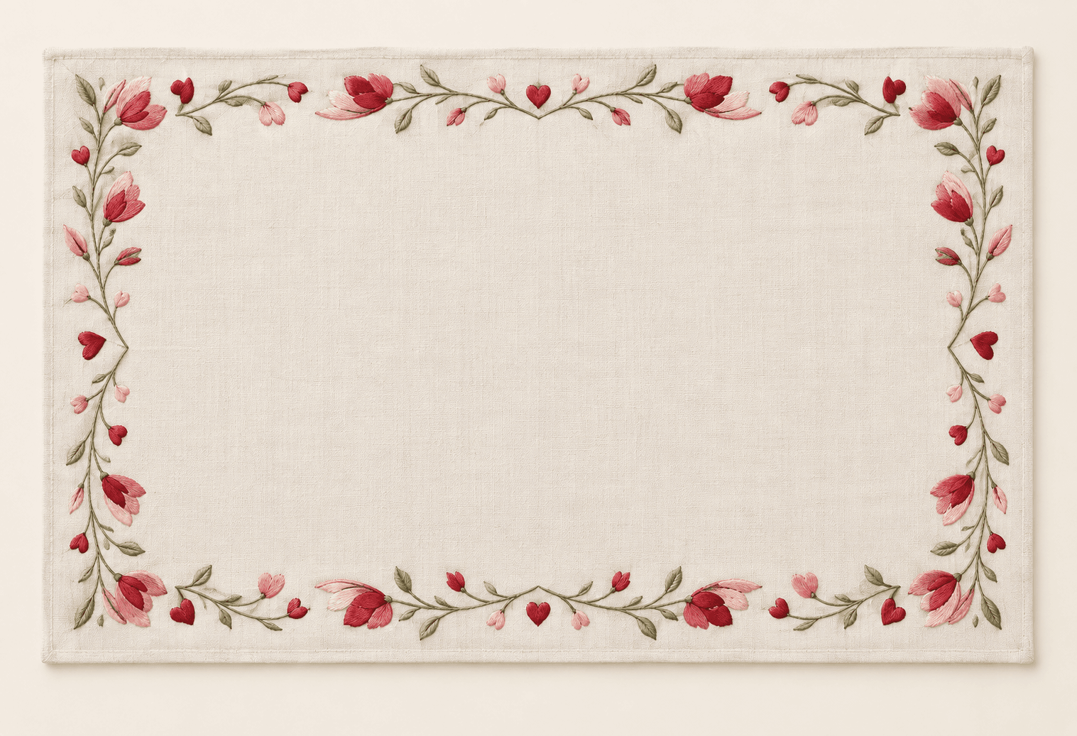 Petal Border Placemat in warm white, blush and cherry — design visualization