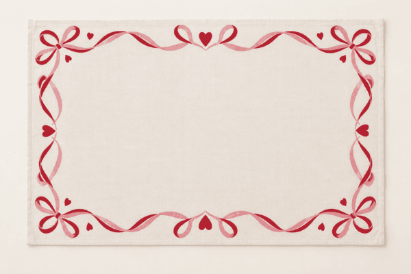 Cherry Ribbon Placemat in pale pink and deep red — design visualization