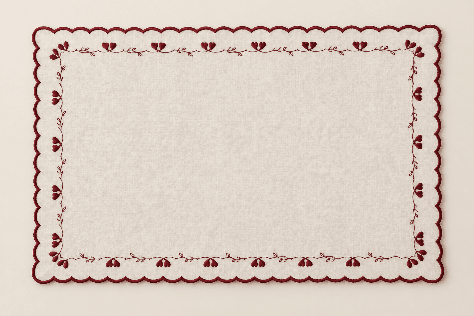 Berry Scallop Placemat in ivory and burgundy — design visualization
