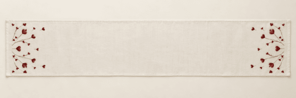 Little Hearts Table Runner in ivory and cherry red — design visualization