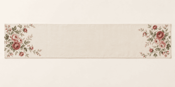 Rose Garden Table Runner in ivory, rose and sage — design visualization