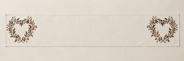 Heart Wreath Table Runner in ivory, wine and olive — design visualization