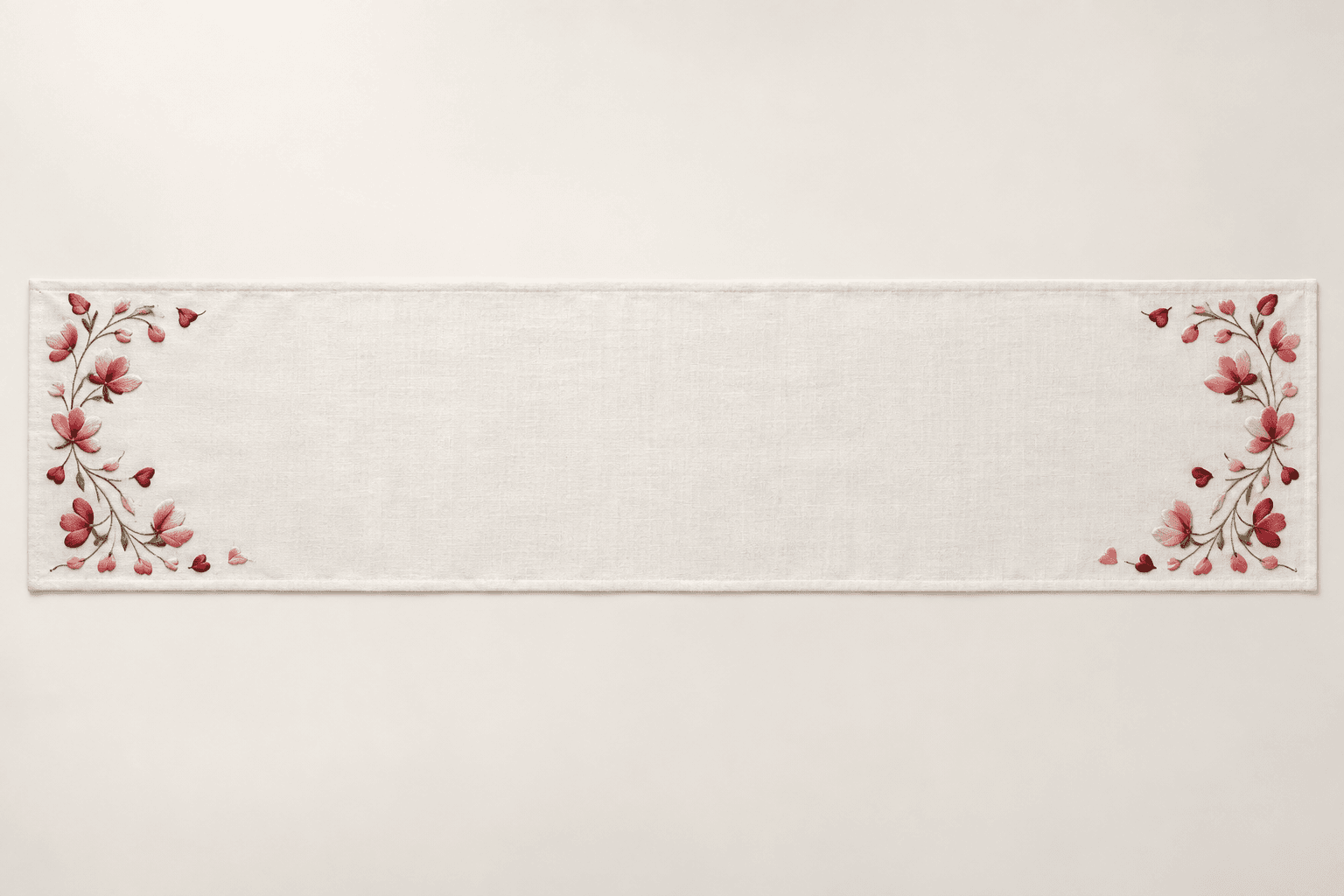 Petal Border Table Runner in warm white, blush and cherry — design visualization
