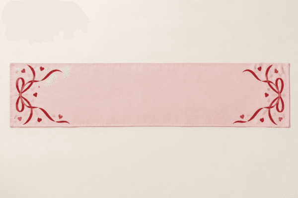 Cherry Ribbon Table Runner in pale pink and deep red — design visualization